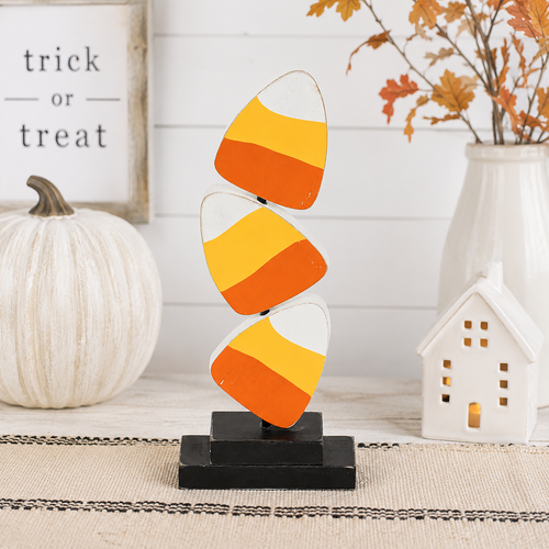 10" Wood Candy Corn on Stand - Multicolor | Pumpkins and Sweets Collection