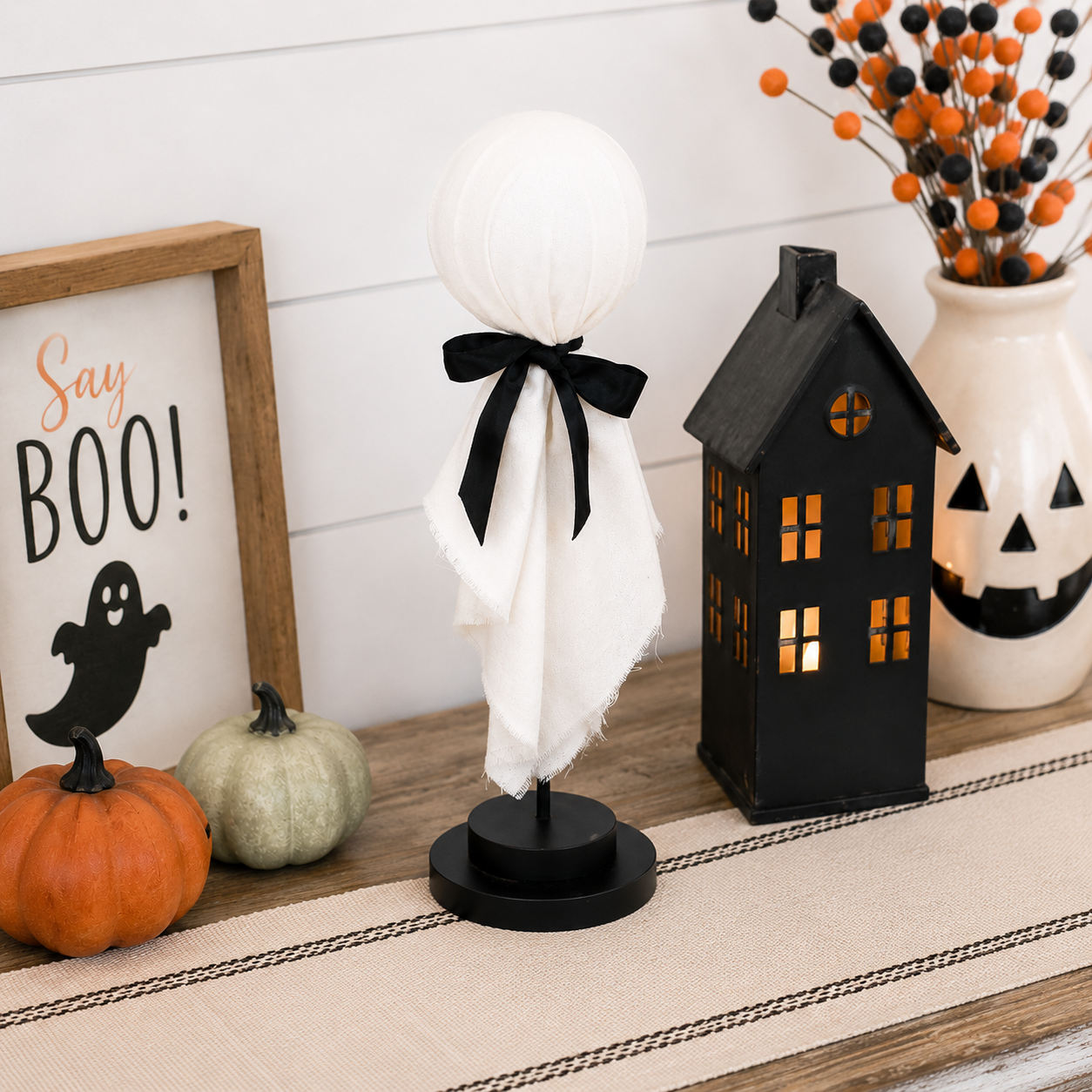 14" Wood Shape on Stand - Ghost | White and Black
