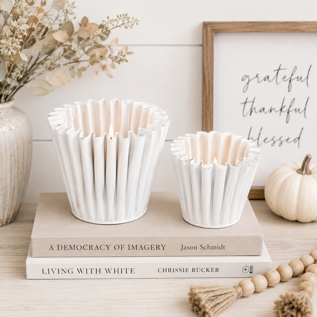 Set of 2 Iron Nested Curve Votives - White | 6x5x6 and 5x4x5