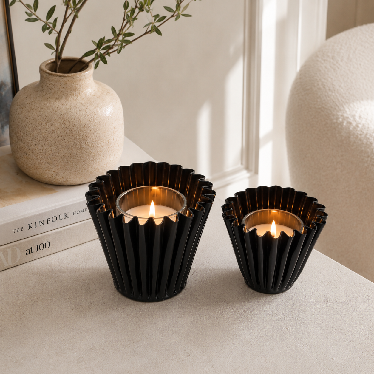 Set of 2 Iron Nested Curve Votives - Black | 6x5x6 and 5x4x5