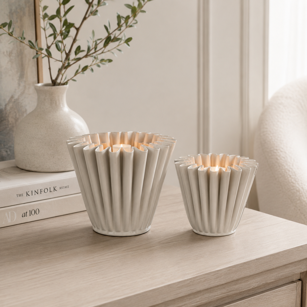 Set of 2 Nesting Iron Votives - Tan | 6x5x6 and 5x4x5