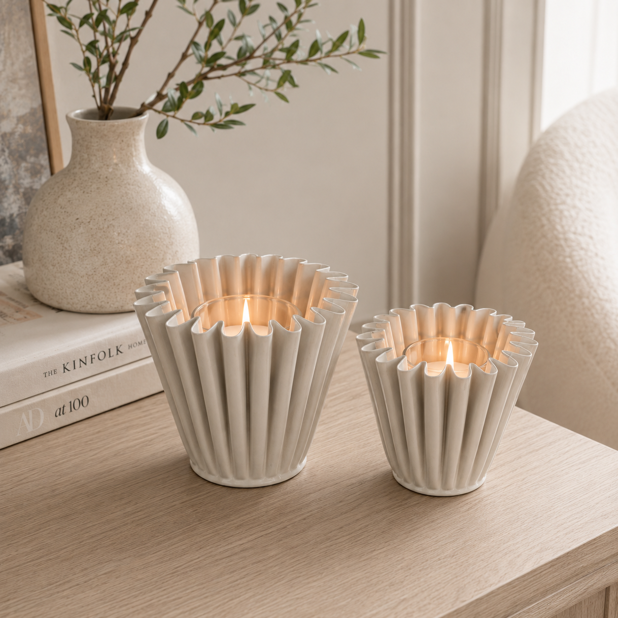 Set of 2 Nesting Iron Votives - Tan | 6x5x6 and 5x4x5