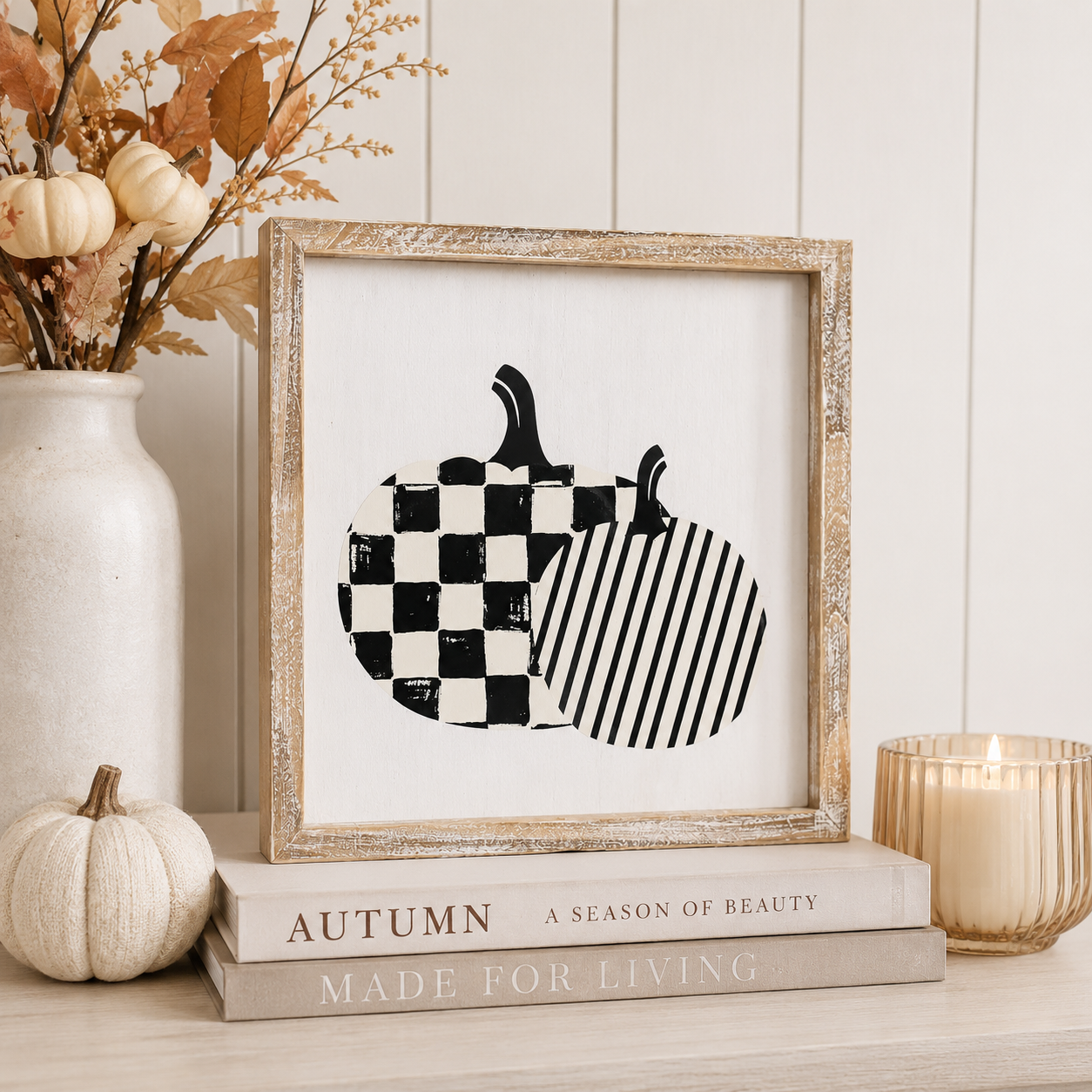 10" Reversible Wood Frame Sign - Pumpkin and Pie | Multicolor