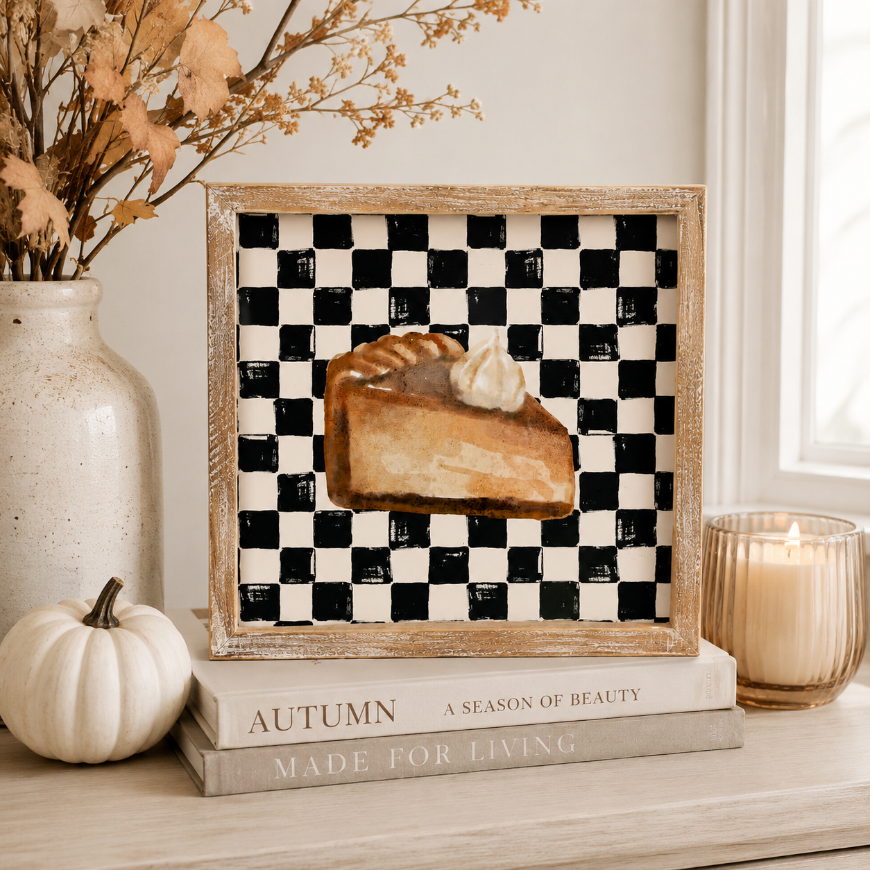 10" Reversible Wood Frame Sign - Pumpkin and Pie | Multicolor