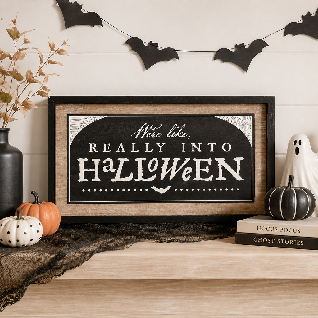 25" x 14" Reversible Wood Frame Sign - Really Into Halloween and Gather Together | Multicolor