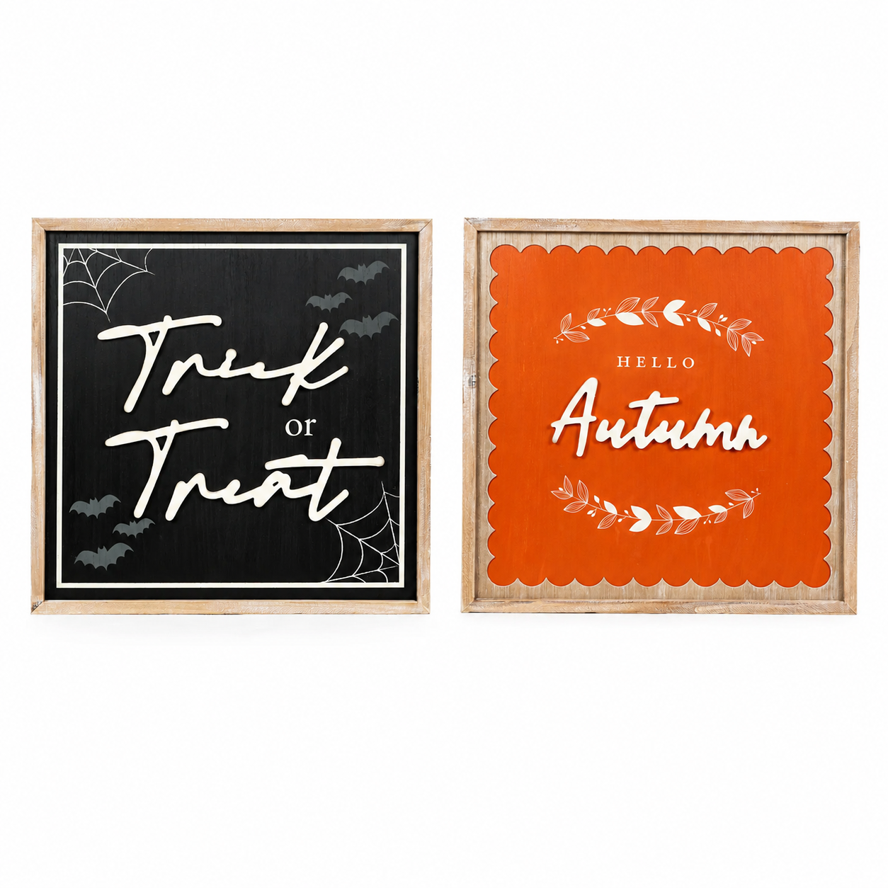 24" Reversible Wood Frame Sign - Trick or Treat and Hello Autumn | Multicolor
