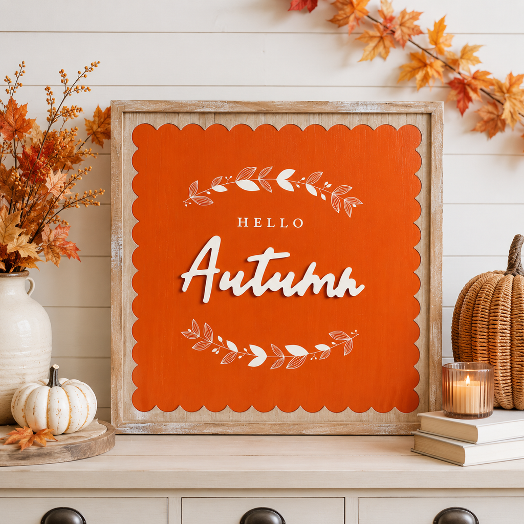 24" Reversible Wood Frame Sign - Trick or Treat and Hello Autumn | Multicolor
