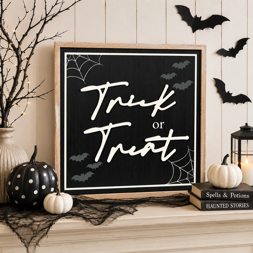 24" Reversible Wood Frame Sign - Trick or Treat and Hello Autumn | Multicolor