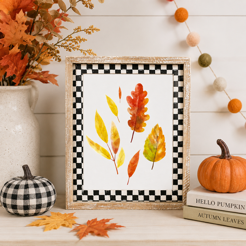10" x 13" Reversible Wood Frame Sign - Hat and Leaf | Multicolor