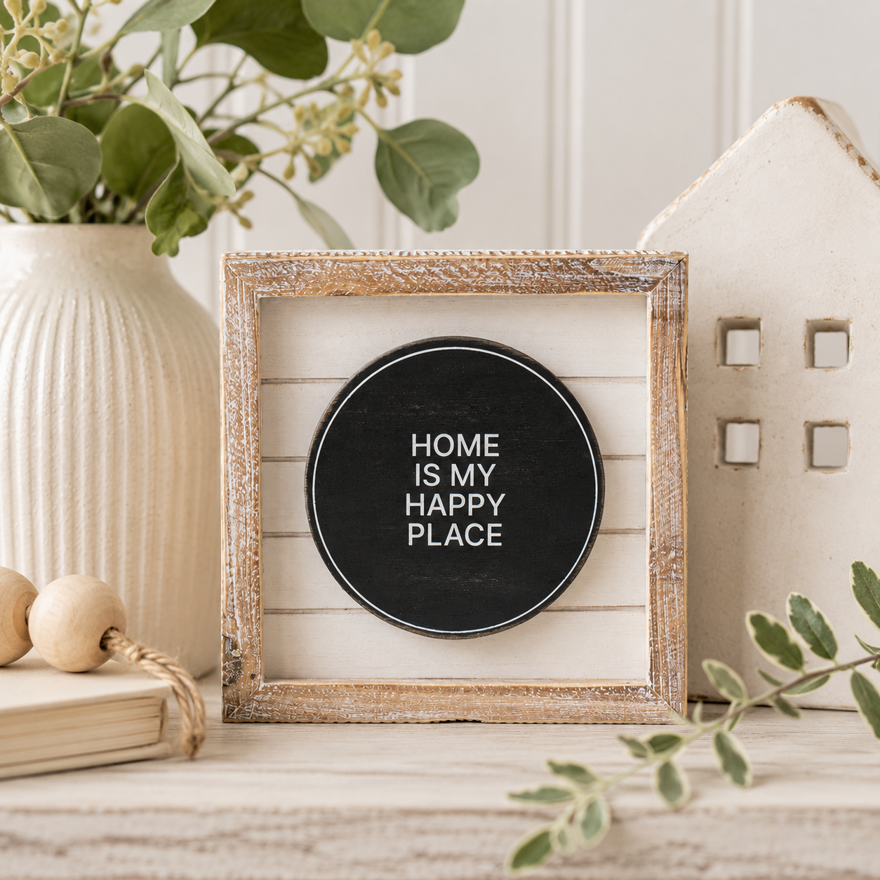 6" Reversible Wood Framed Shiplap Sign - Hope and Cocoa | White and Black