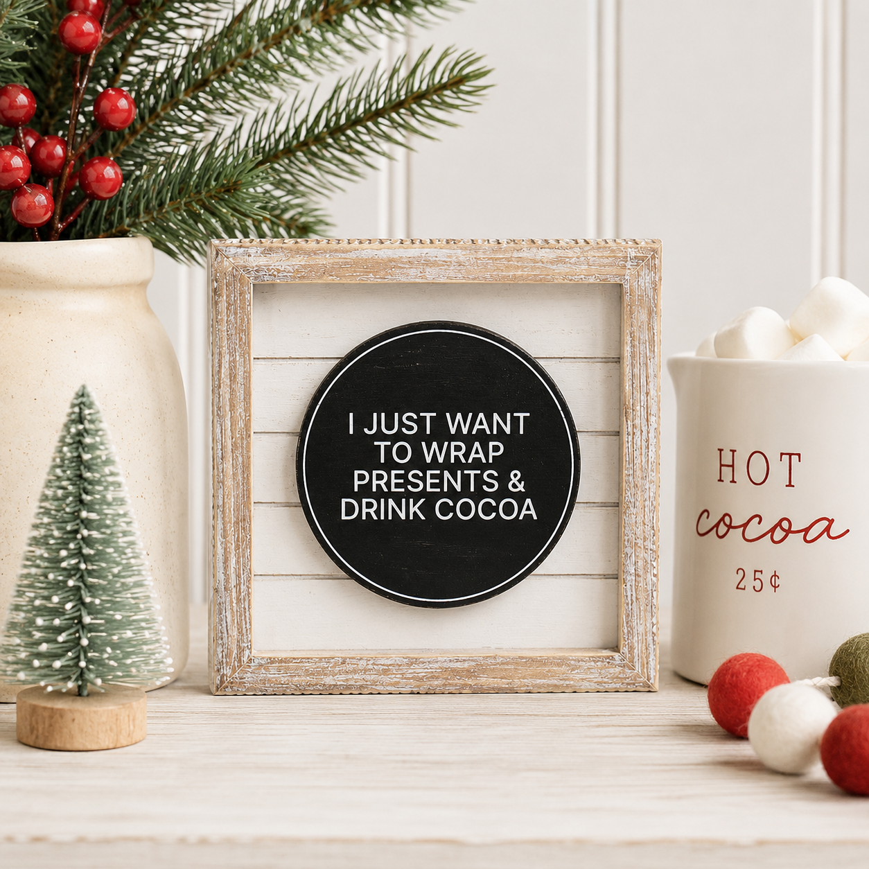 6" Reversible Wood Framed Shiplap Sign - Hope and Cocoa | White and Black