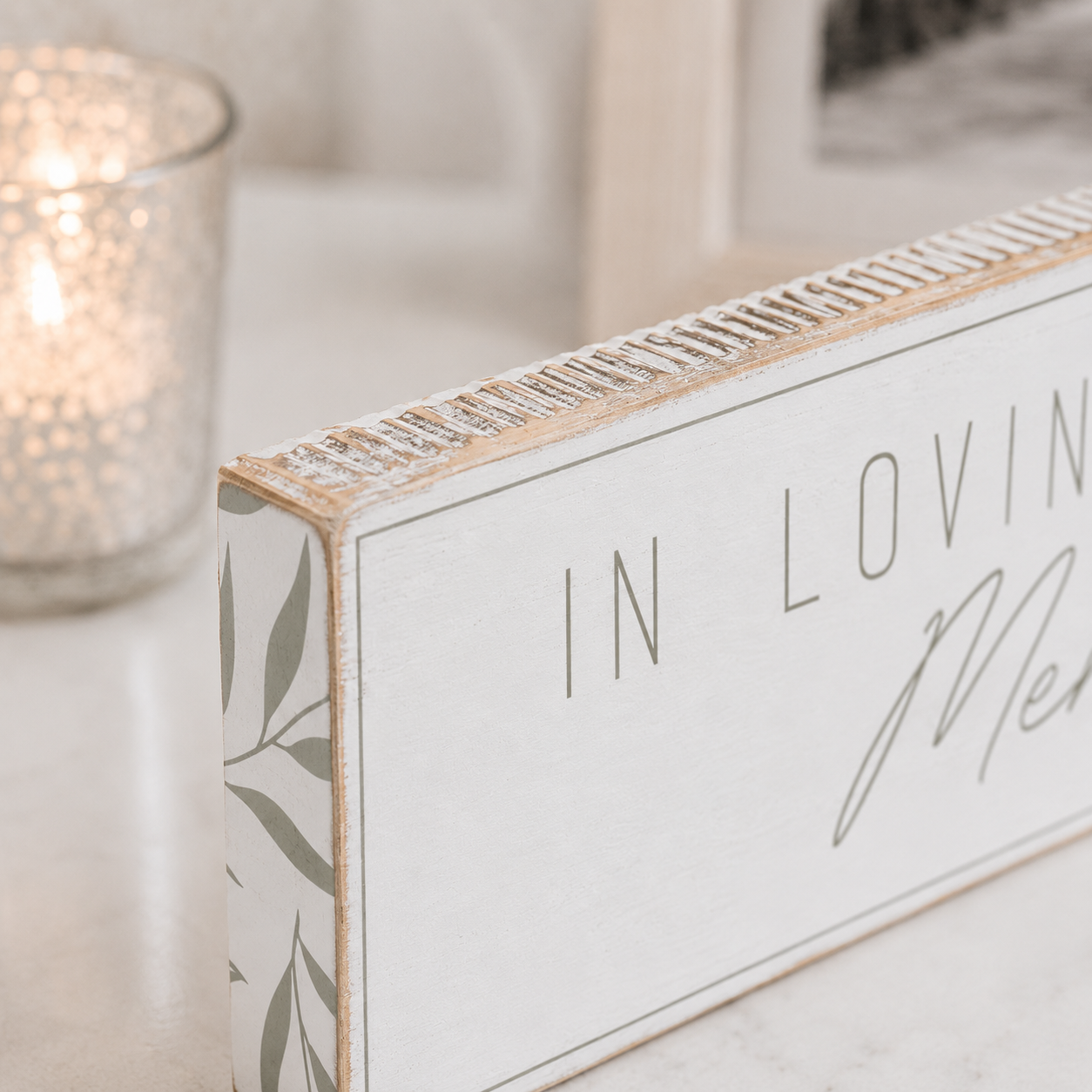 10" x 4" Wood Brick Sign - In Loving Memory | Grey and White