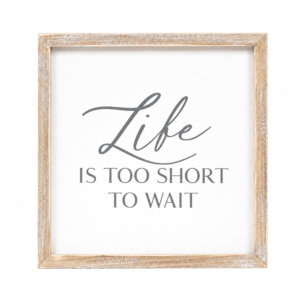 10" Reversible Wood Framed Sign - Life and Adventure | White and Grey