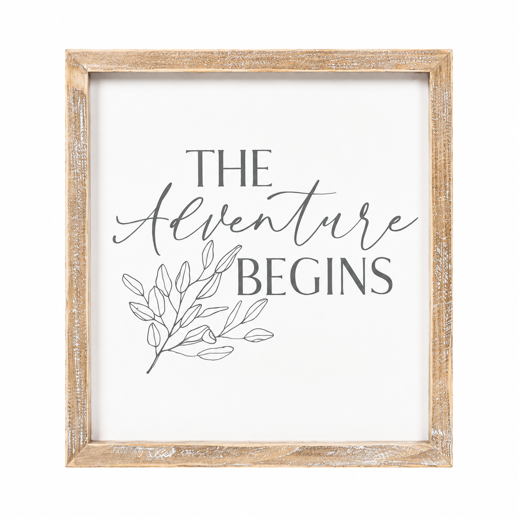 10" Reversible Wood Framed Sign - Life and Adventure | White and Grey