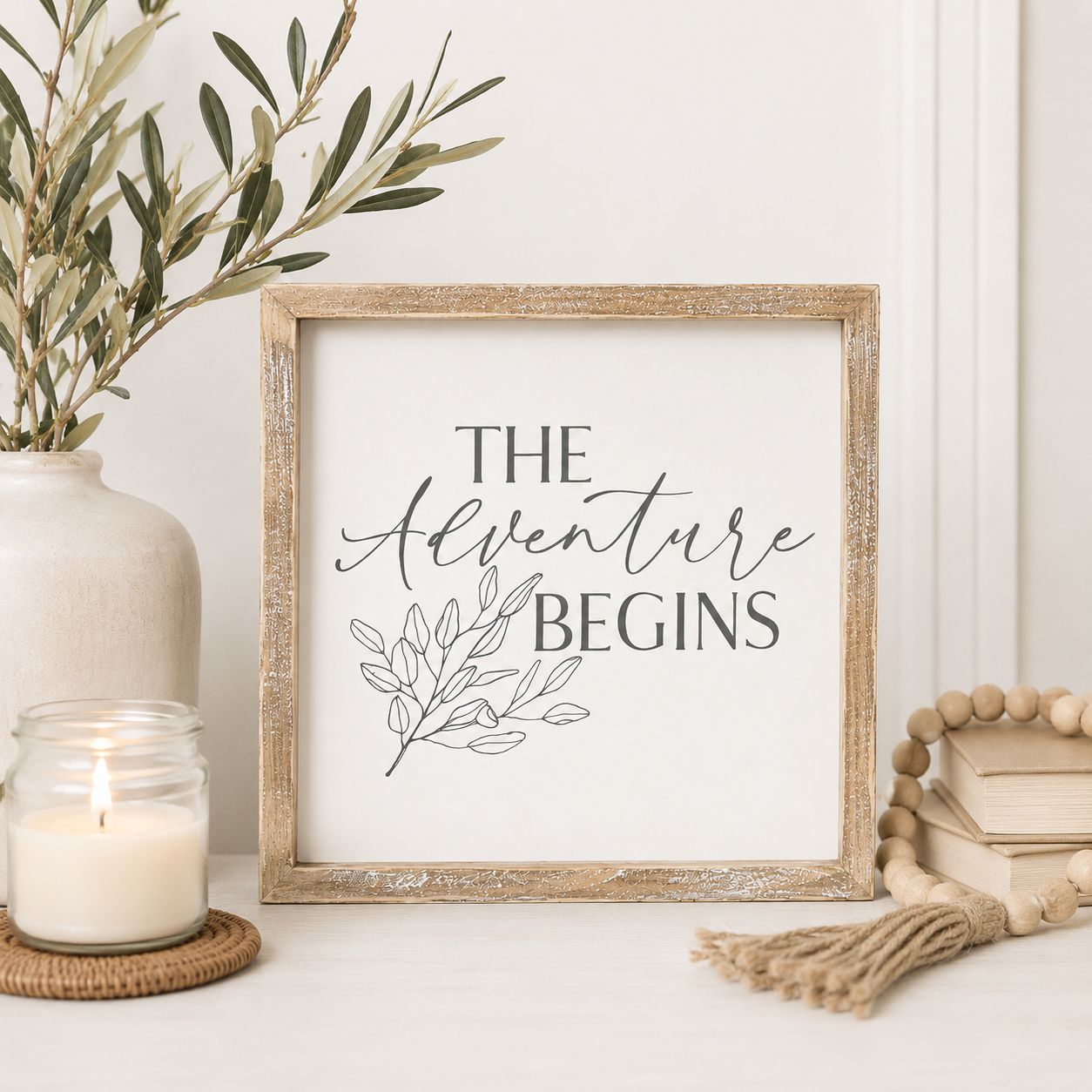 10" Reversible Wood Framed Sign - Life and Adventure | White and Grey