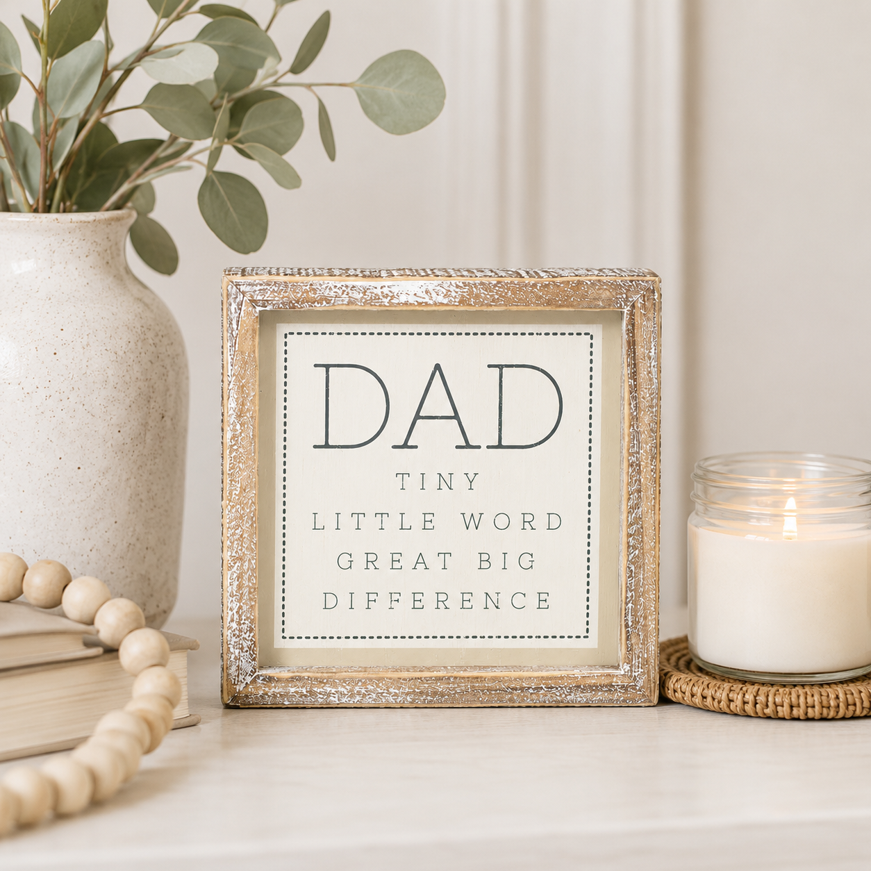 7" Reversible Wood Framed Sign - Good Man and Dad | White, Grey and Tan