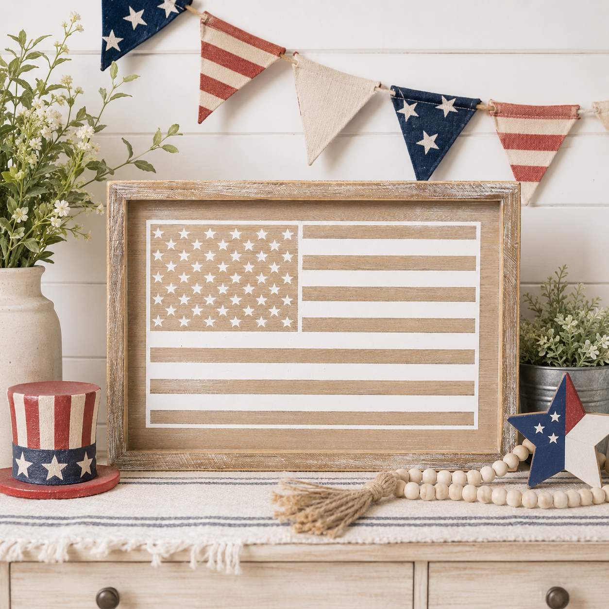 17" x 12"Reversible Wood Framed Sign - Life is a Peach and American Flag | Multicolor