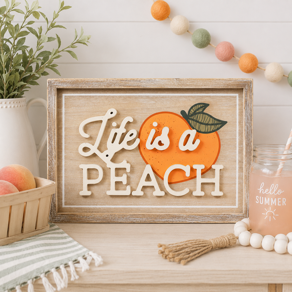 17" x 12"Reversible Wood Framed Sign - Life is a Peach and American Flag | Multicolor