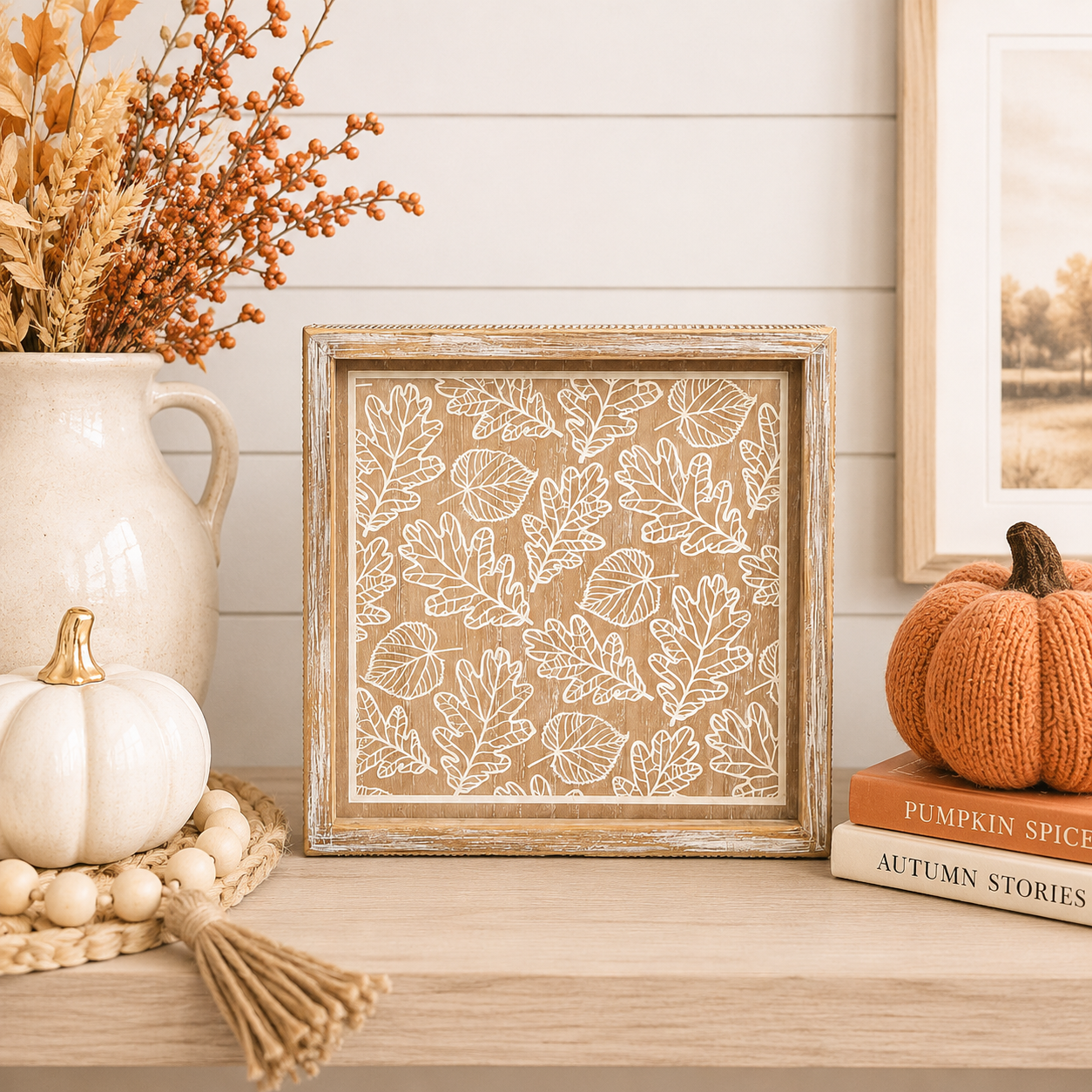 10" Reversible Wood Frame Sign - Web and Leaves | Multicolor