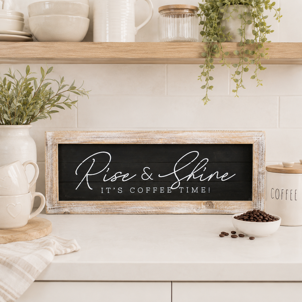 24" x 9" Reversible Wood Frame Sign - Rise/Shine and Today's Special | White and Grey