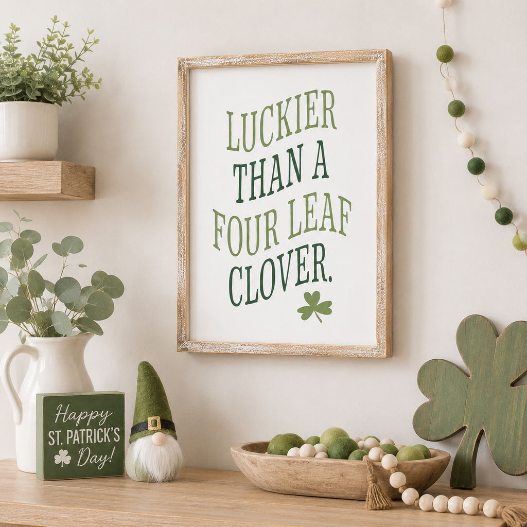 10" x 14" Wood Frame Sign - Luckier Than a Four Leaf Clover | White and Green