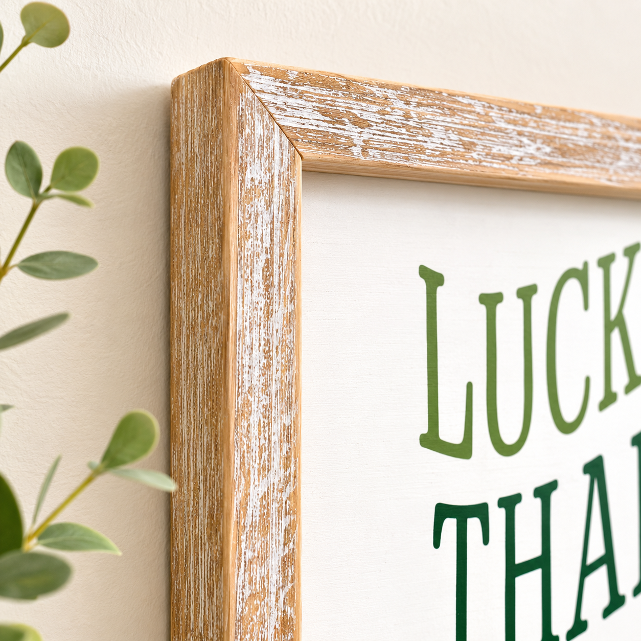 10" x 14" Wood Frame Sign - Luckier Than a Four Leaf Clover | White and Green