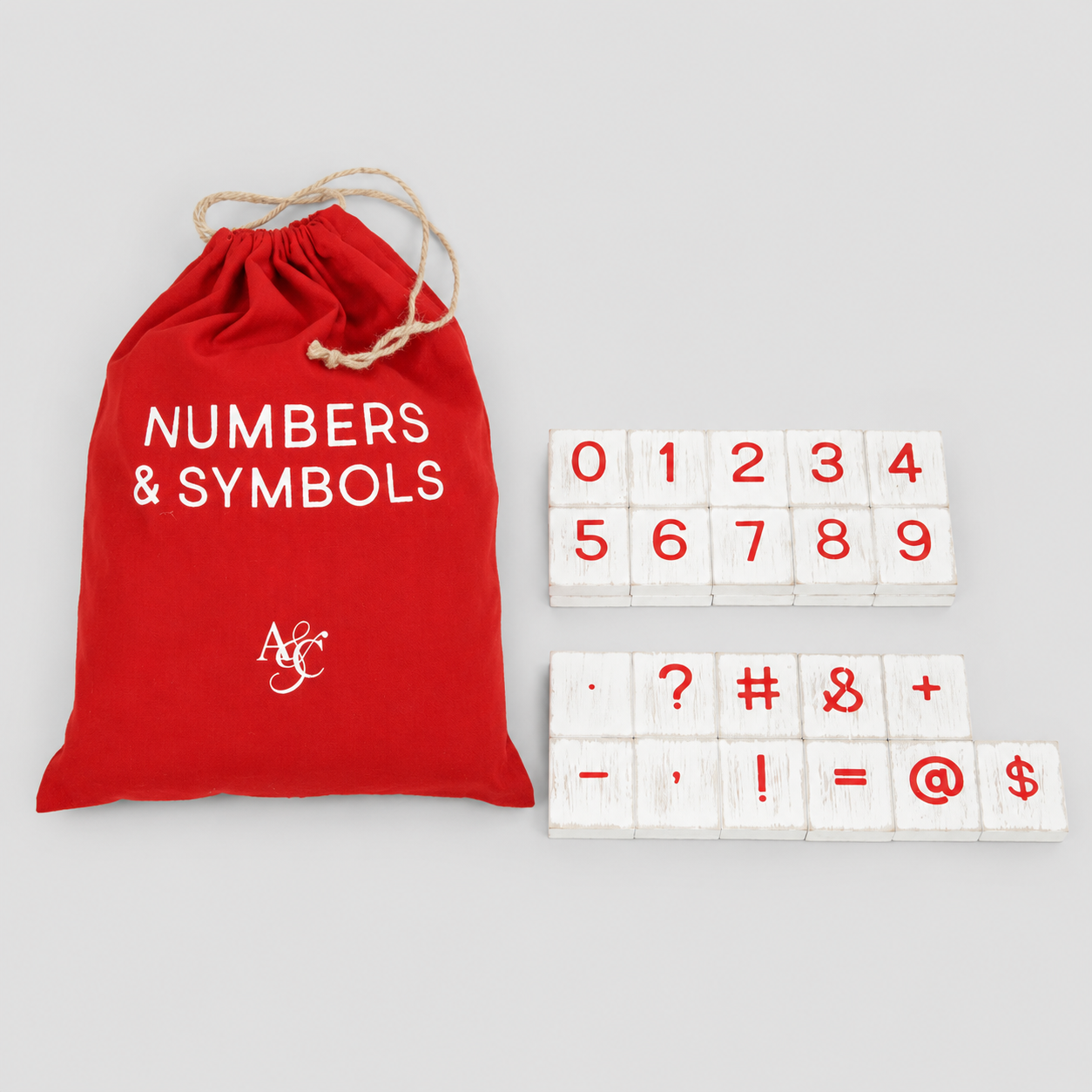 Letterboard Numbers & Symbols Tile Set - Red and White (Set of 30)
