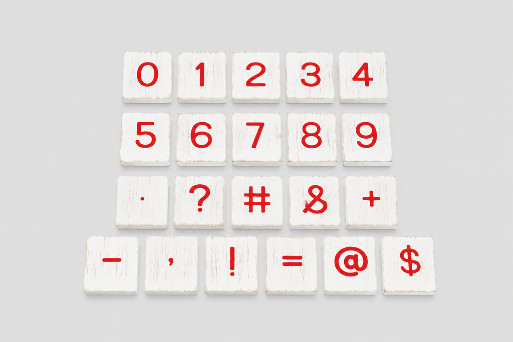 Letterboard Numbers & Symbols Tile Set - Red and White (Set of 30)
