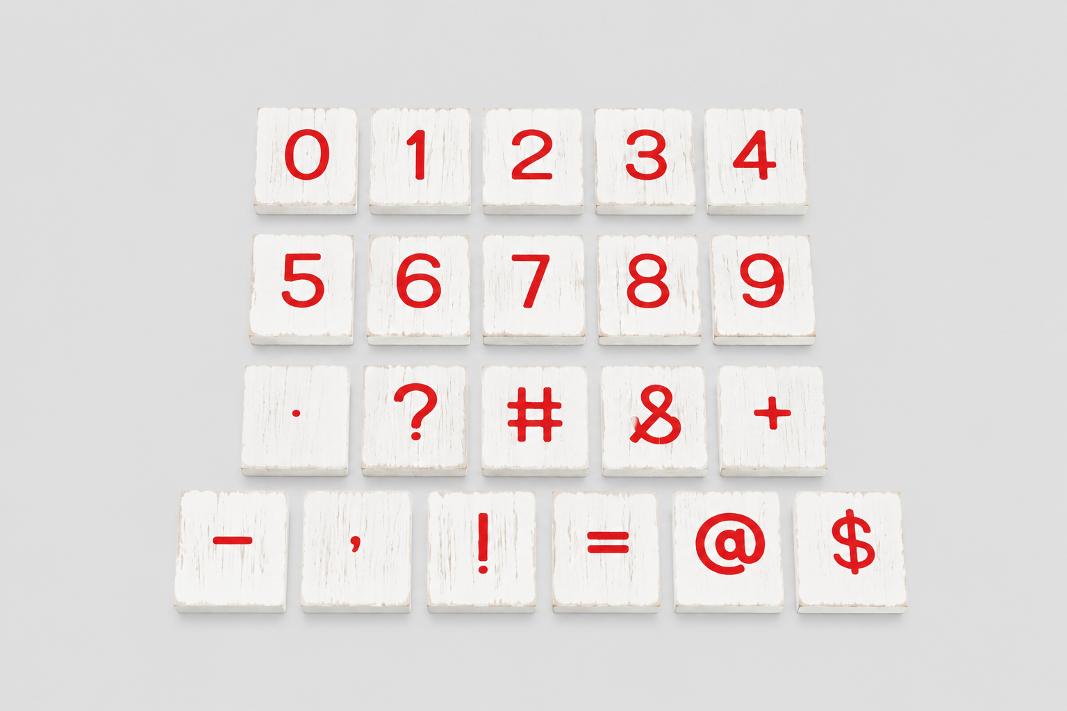 Letterboard Numbers & Symbols Tile Set - Red and White (Set of 30)