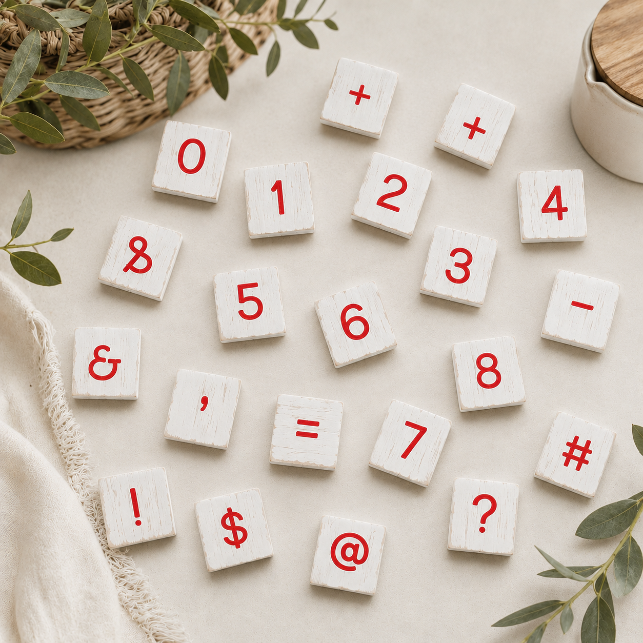 Letterboard Numbers & Symbols Tile Set - Red and White (Set of 30)