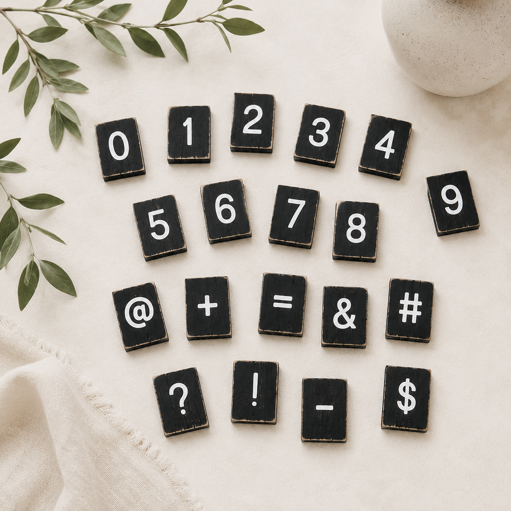Letterboard Numbers and Symbols Tile Set - Black and White (Set of 30)