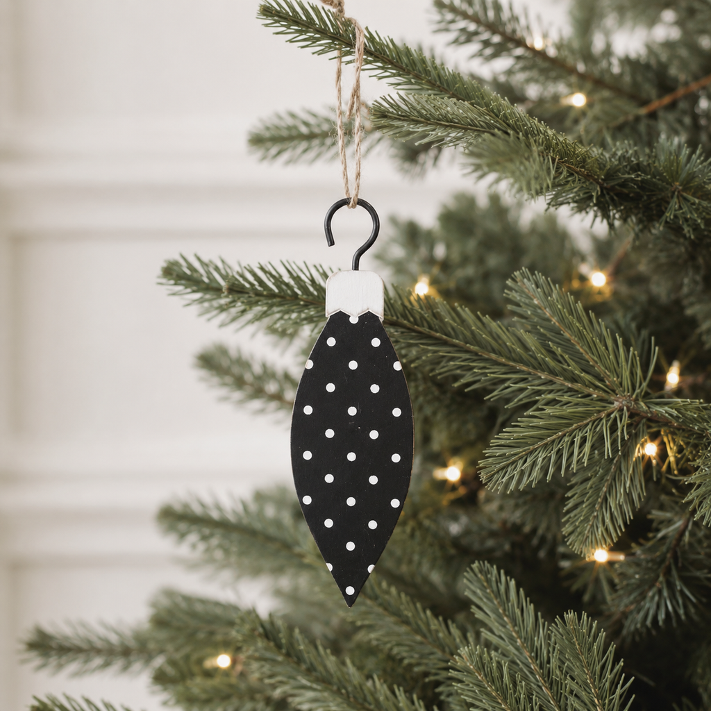 6" Reversible Wood Ornament - Polka Dot Teardrop | White and Black