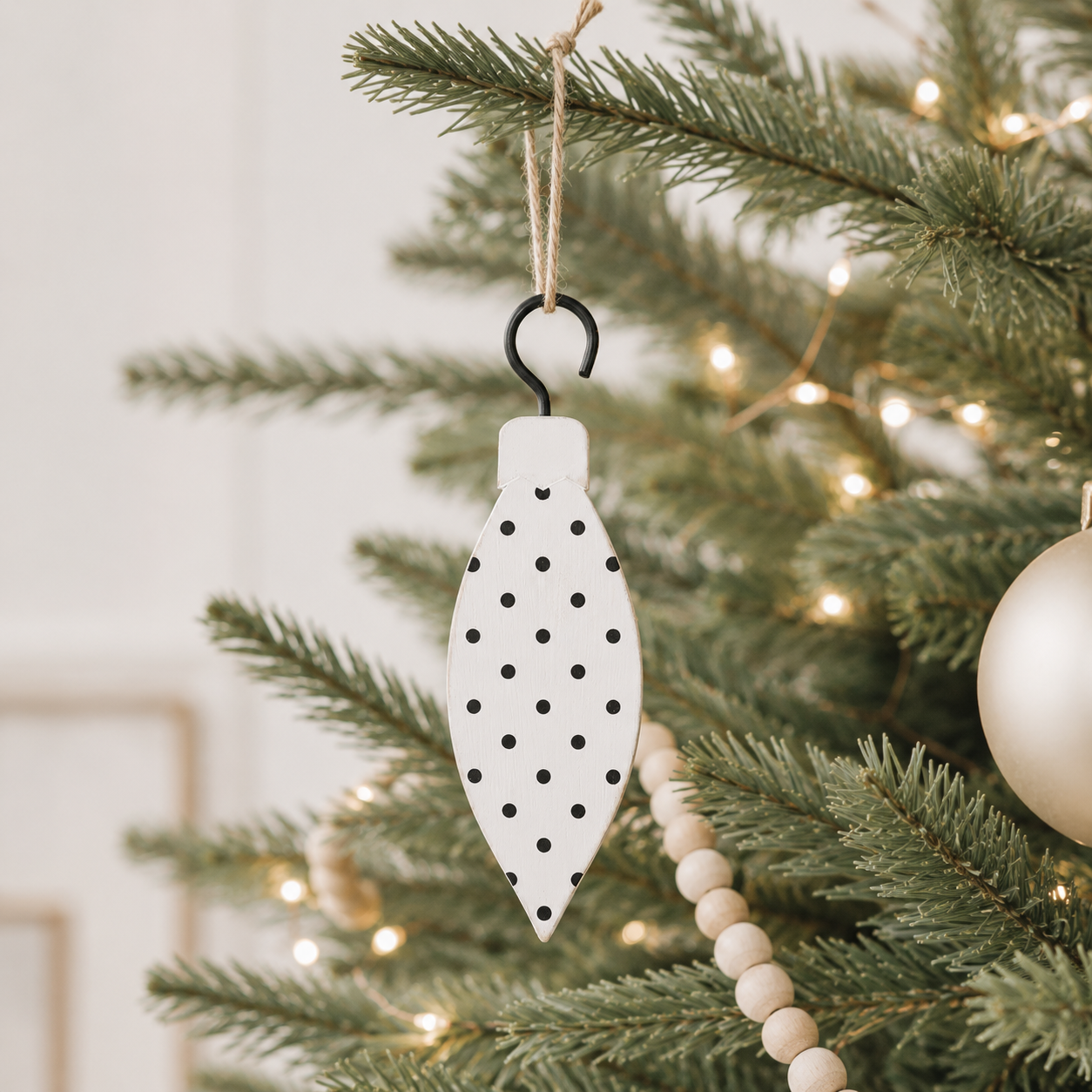 6" Reversible Wood Ornament - Polka Dot Teardrop | White and Black