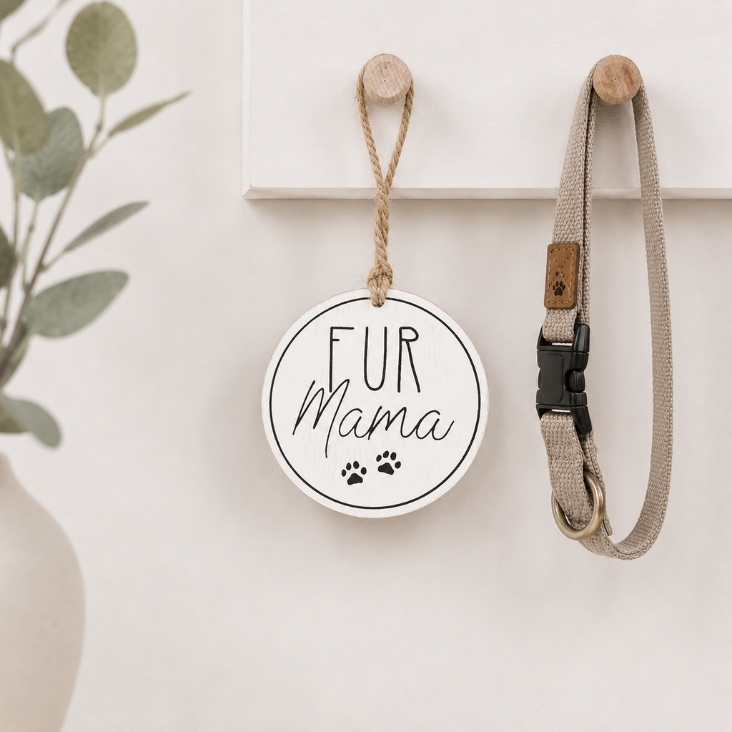 3" Reversible Wood Tag - Fur Mama | White and Black