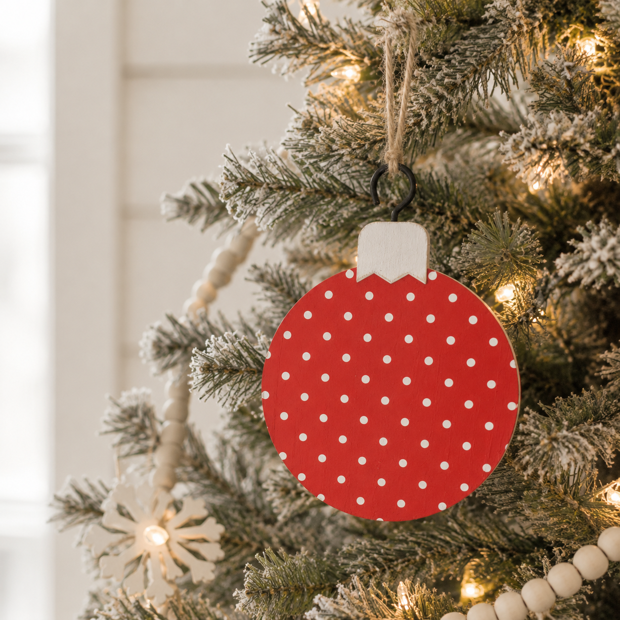 5" Reversible Wood Ornament - Candy Cane | White and Red