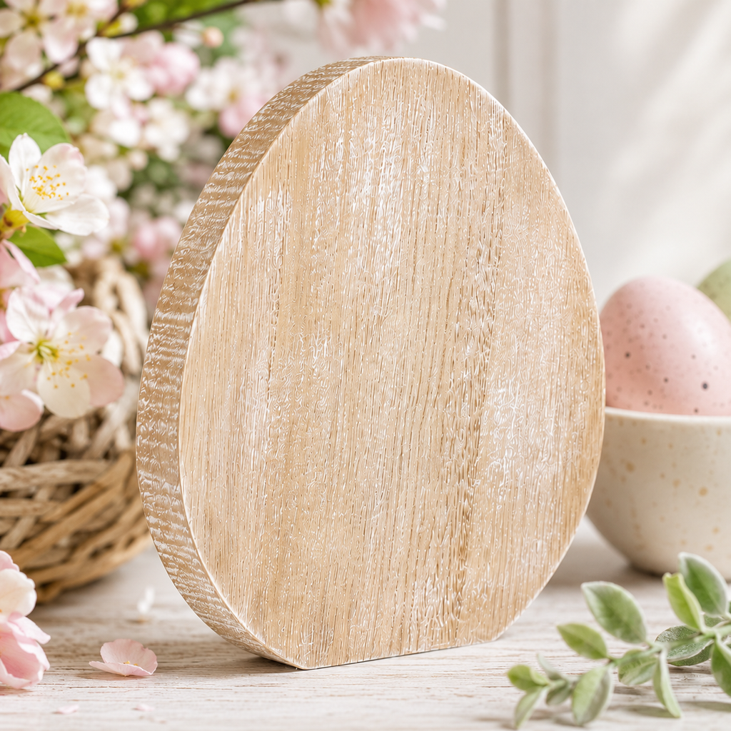 6" Wood Egg Cutout - Natural/White
