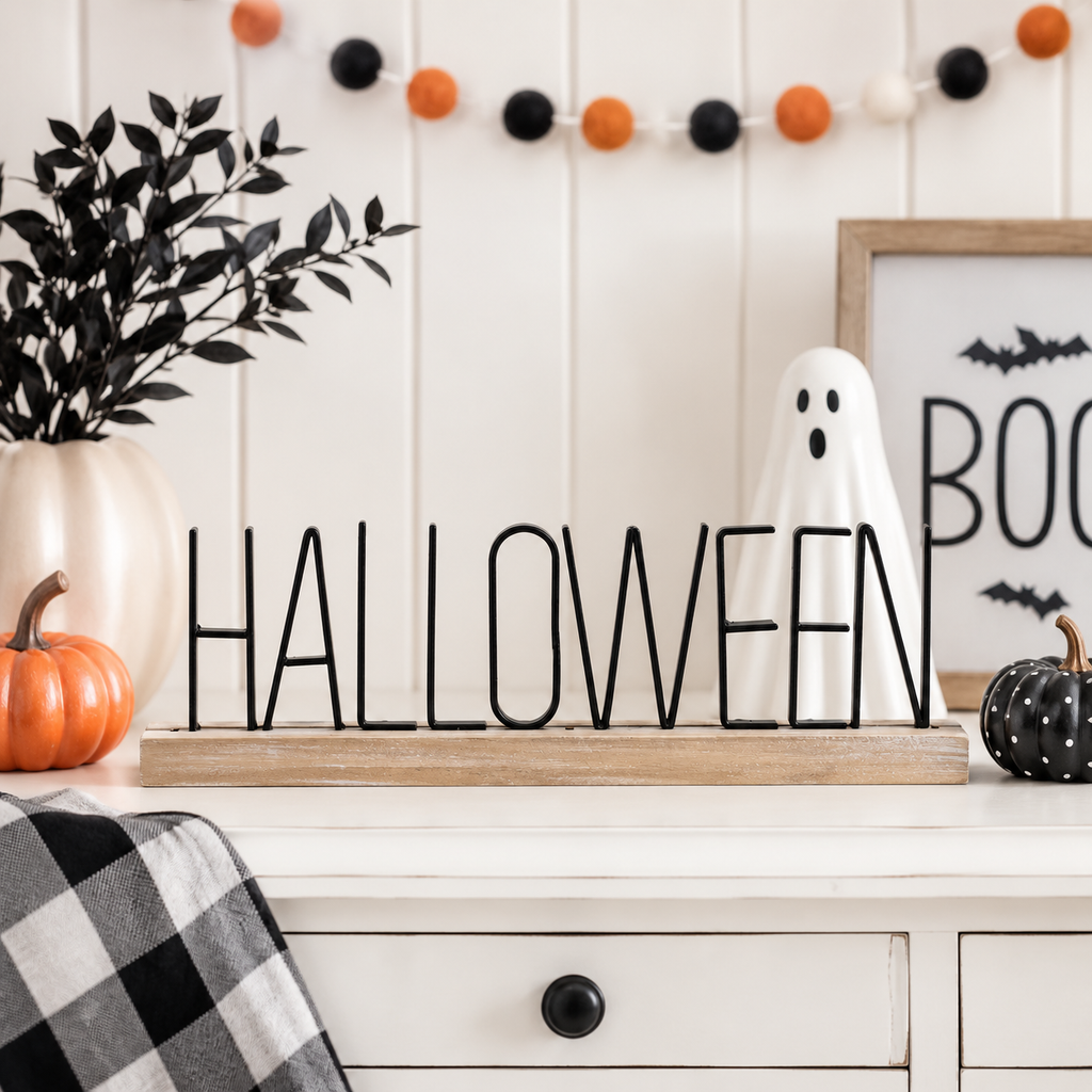 16" Wood Table Sitter - Halloween | Natural and Black