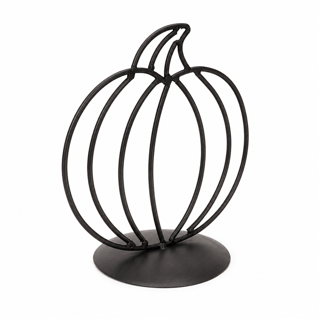 8" Metal Pumpkin on Stand - Black