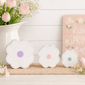 Set of 3 Wood Cutout Shapes — Flower | Purple, Pink and White | Sizes 3x3, 4x4 and 5x5
