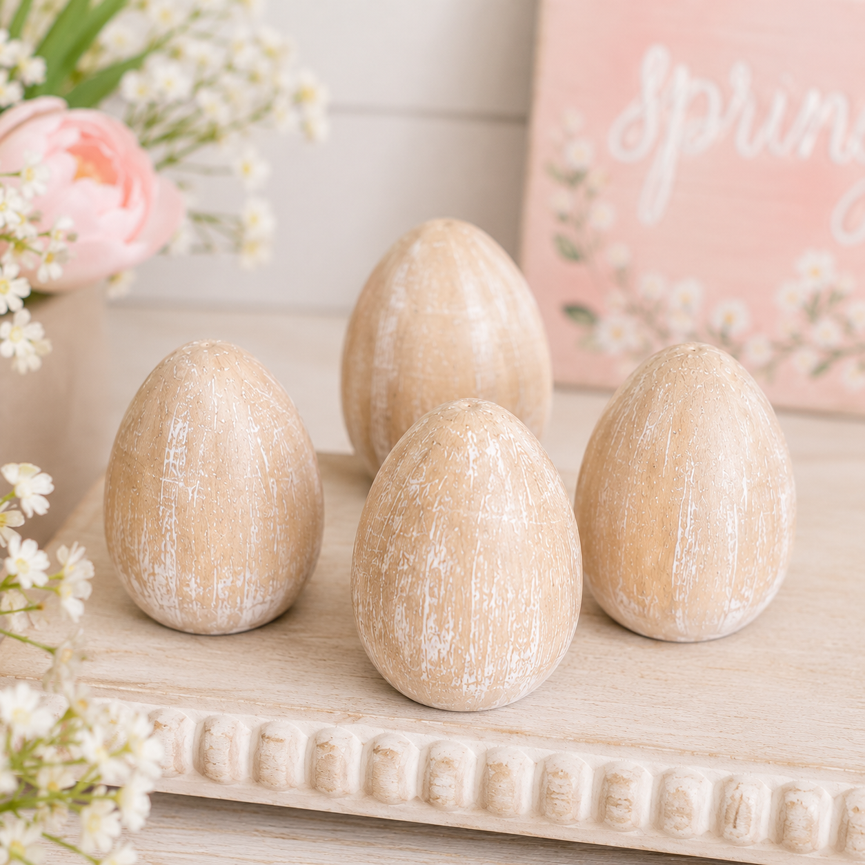 Wood Egg Shapes - Natural and White (Set of 4)