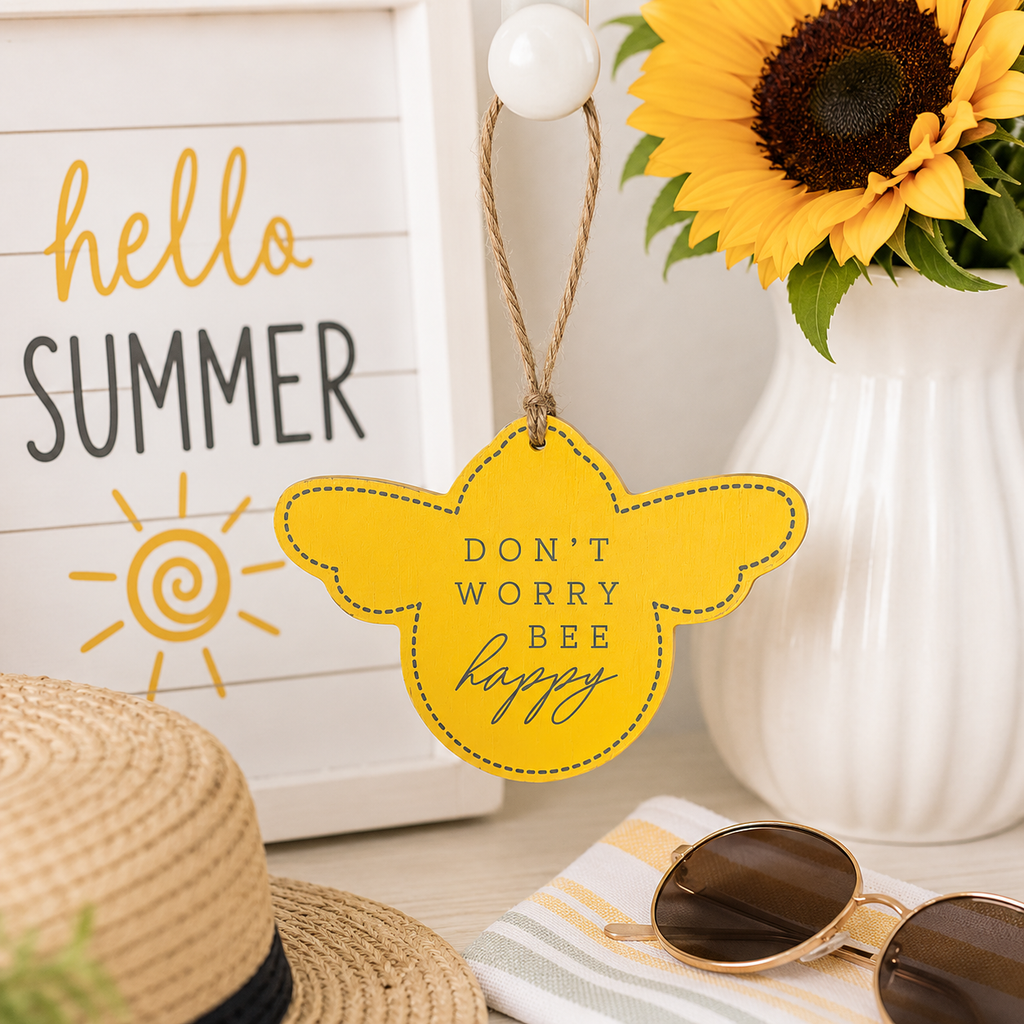 5" Reversible Wood Tag - Bee | Yellow, White and Grey