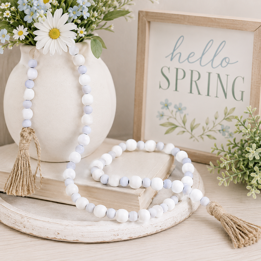 48" Wood Bead Garland - White and Blue