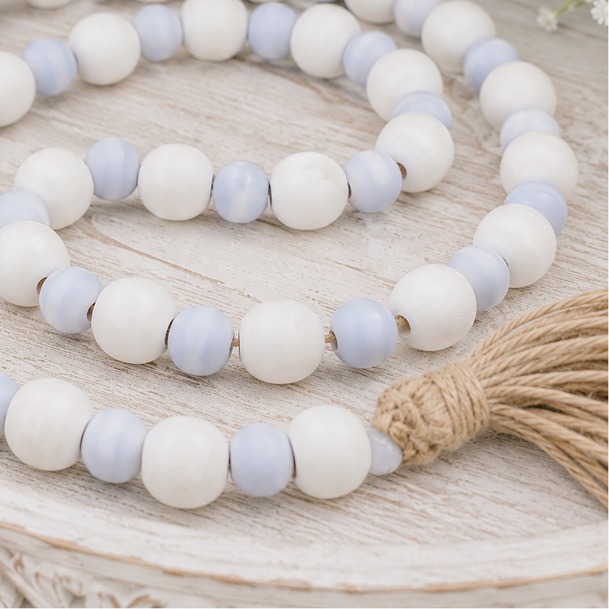 48" Wood Bead Garland - White and Blue