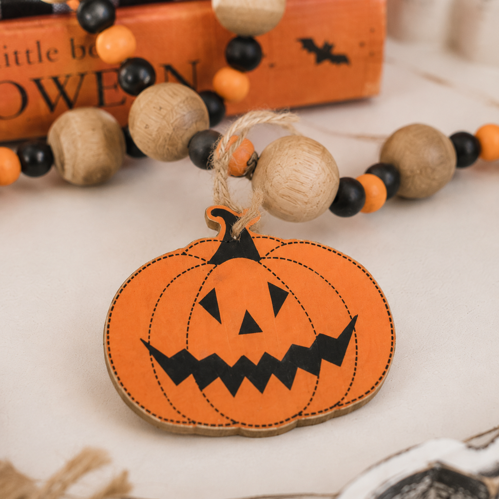 35" Wood Bead Garland with Tassels - Pumpkin