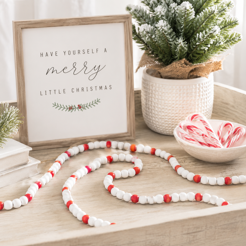 60" Wood Bead Garland - Red and White