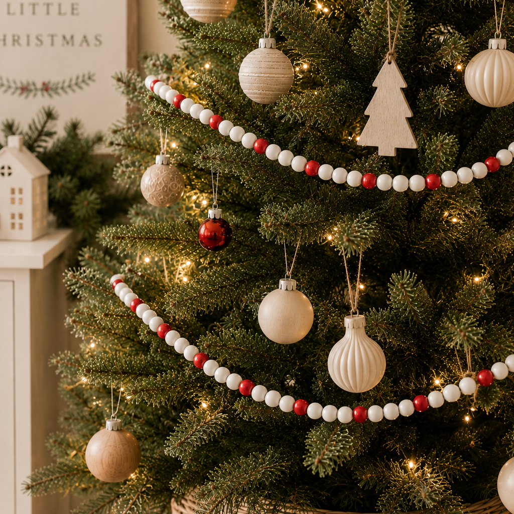 60" Wood Bead Garland - Red and White