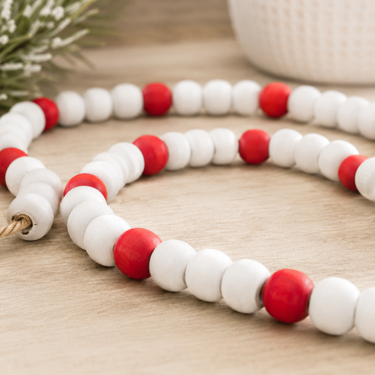 60" Wood Bead Garland - Red and White