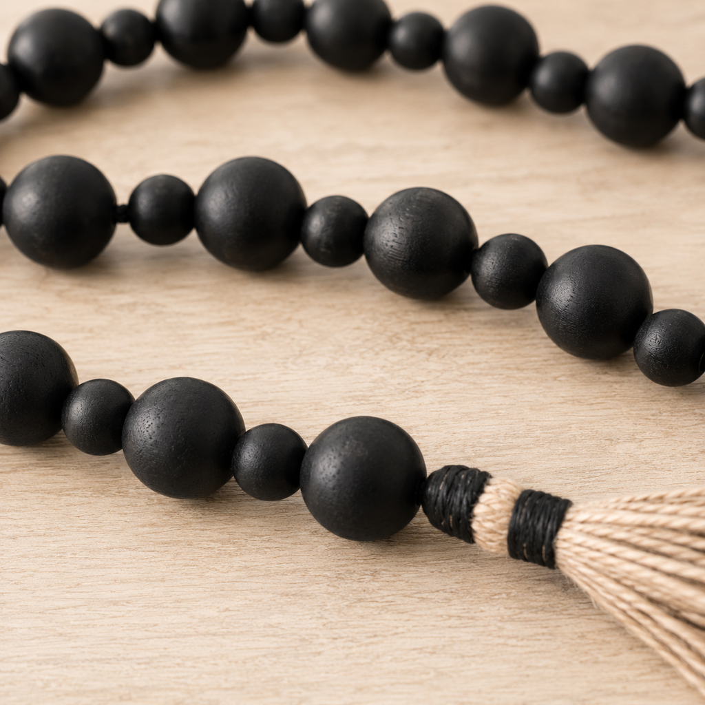 52" Wood Bead Garland with Tassels - Black and Brown