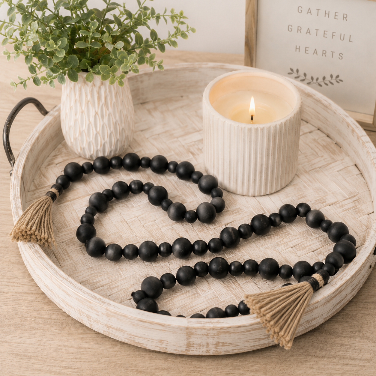 52" Wood Bead Garland with Tassels - Black and Brown