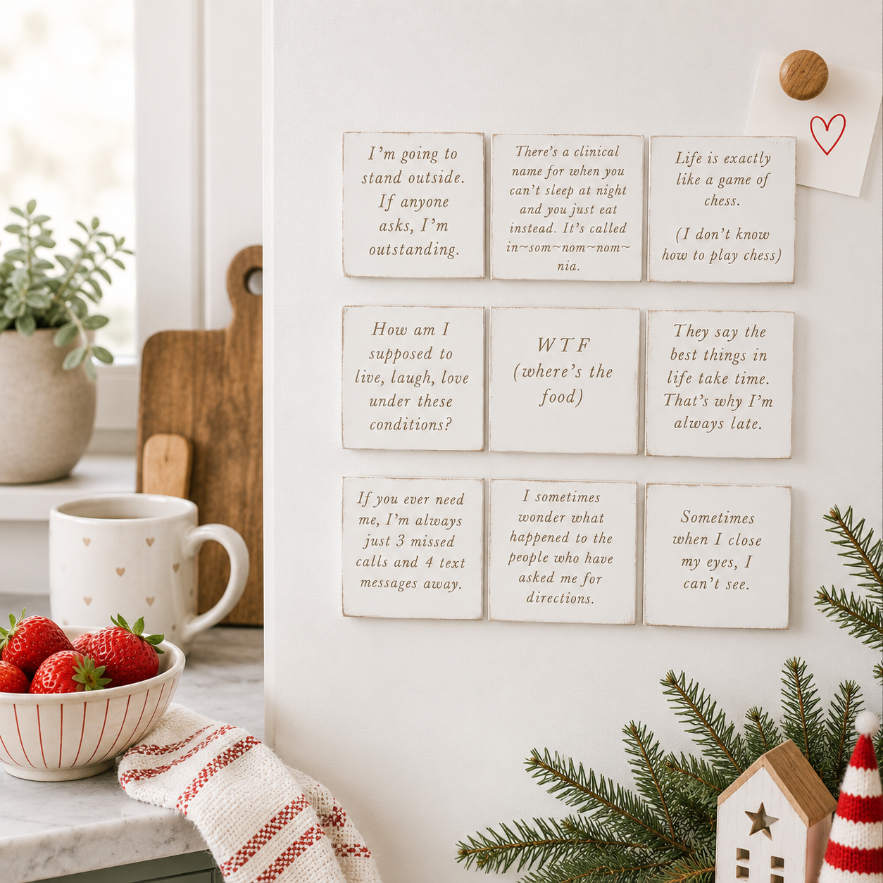 Funny Wood Magnets - Set of 9 | White and Black